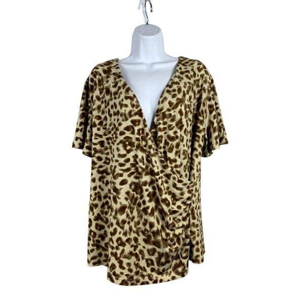 Evan-Picone Woman 2X Leopard Print V-Neck Wrap Blouse Top - Picture 9 of 11